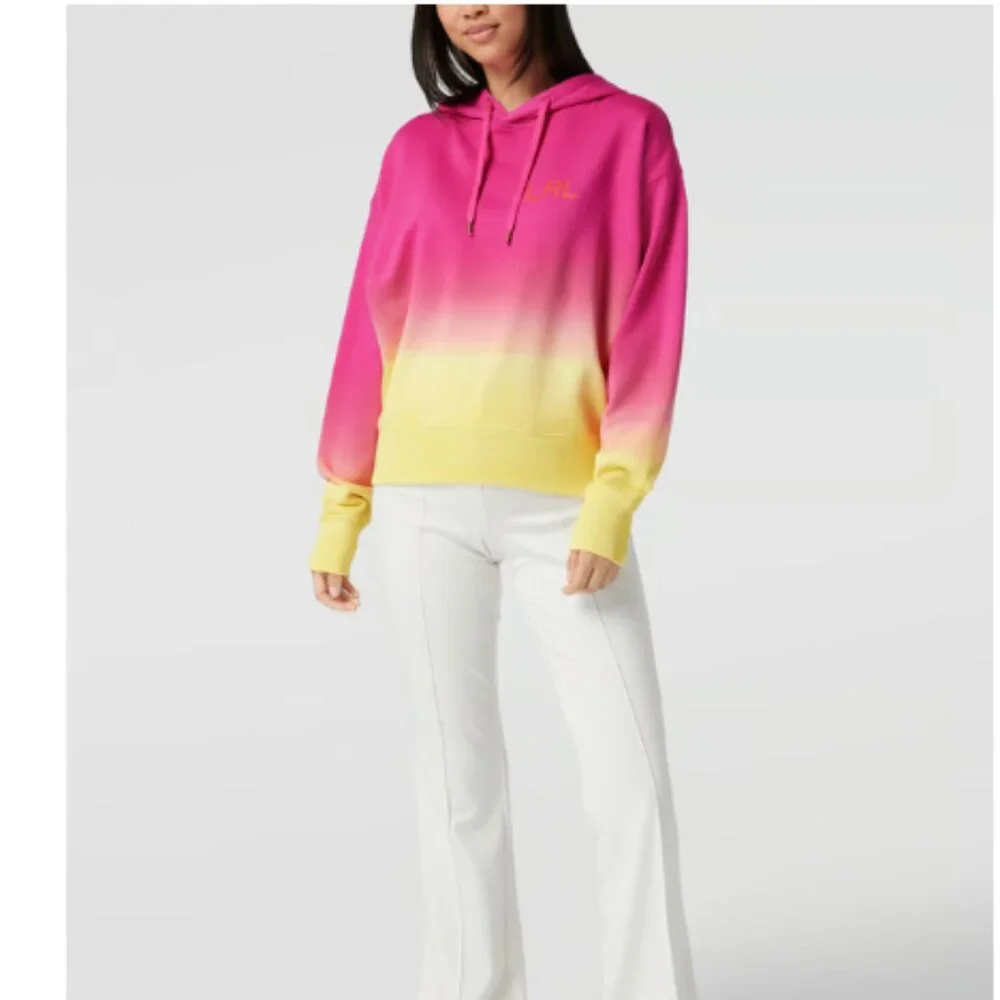 Lauren Ralph Lauren Dip-Dyed French Terry Hoodie Pink/Yellow Size Medium Women - Picture 13 of 16